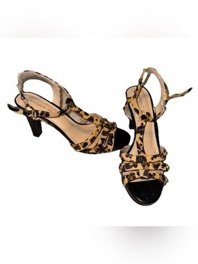 ANTONIO MELANI Leopard Print Studded Ankle-Strap Heels - Tan/Black